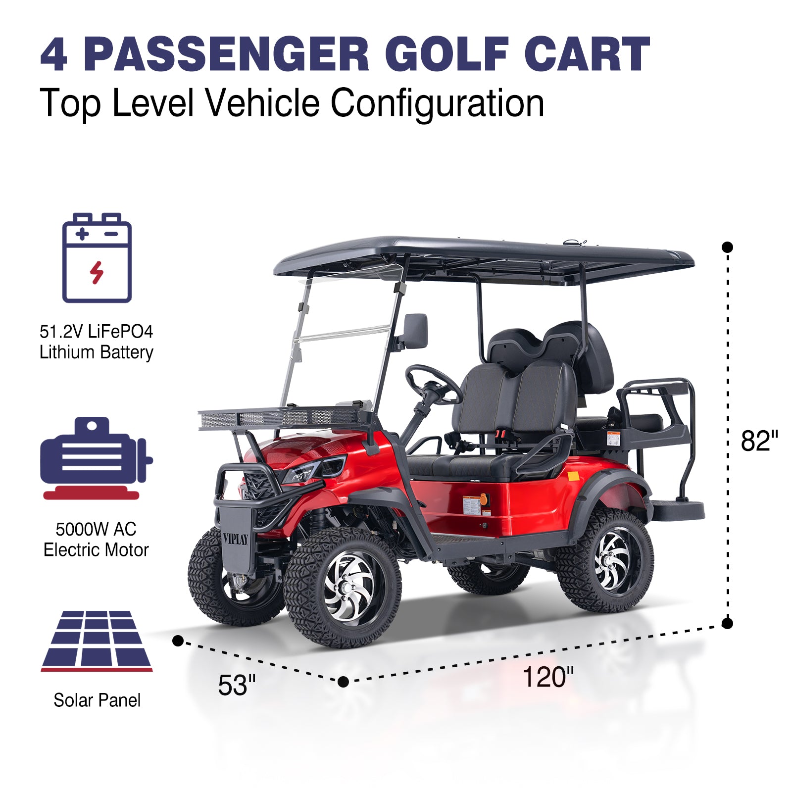 Solar Charging Lithium Battery Powered Golf Cart VIP50EG