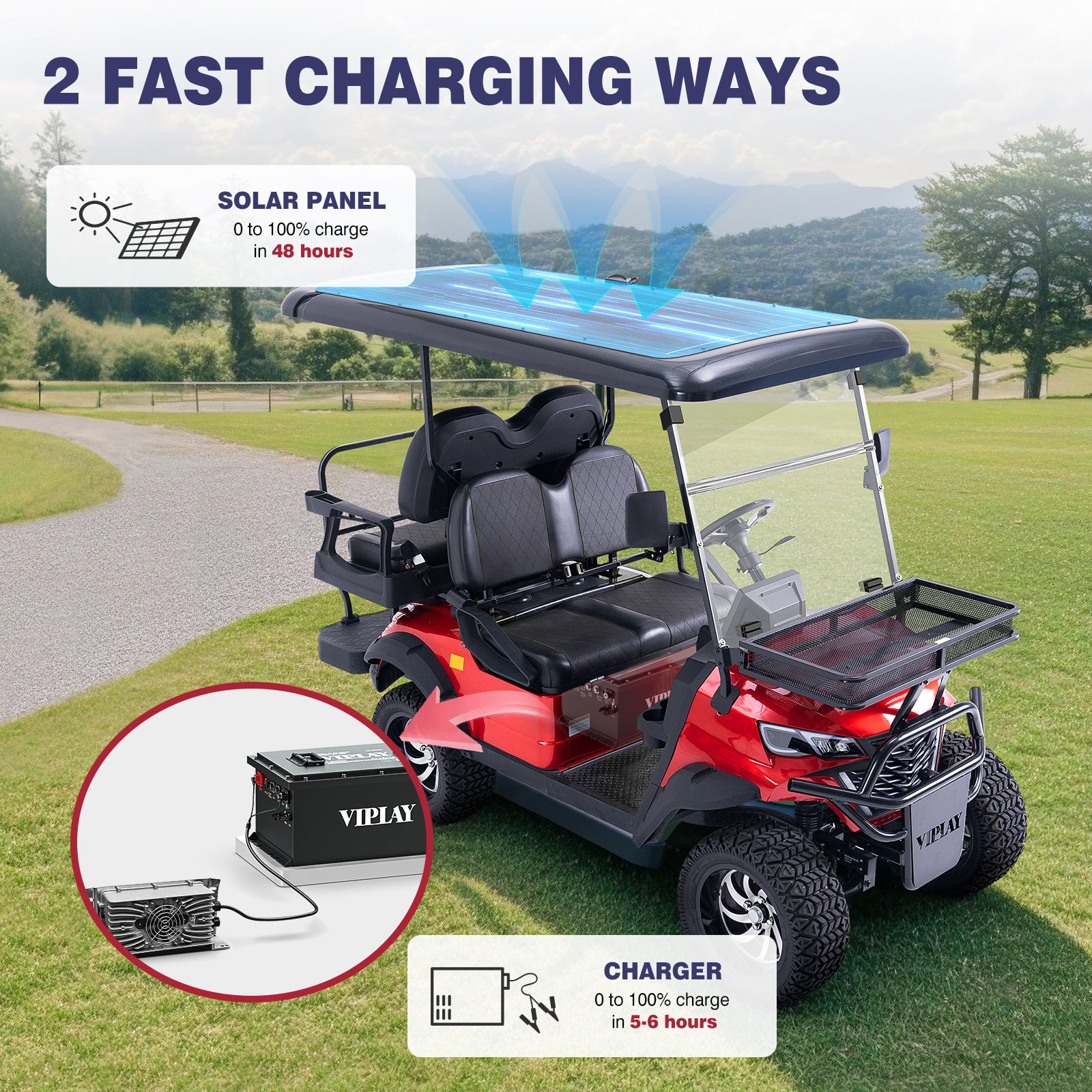 Solar Charging Lithium Battery Powered Golf Cart VIP50EG